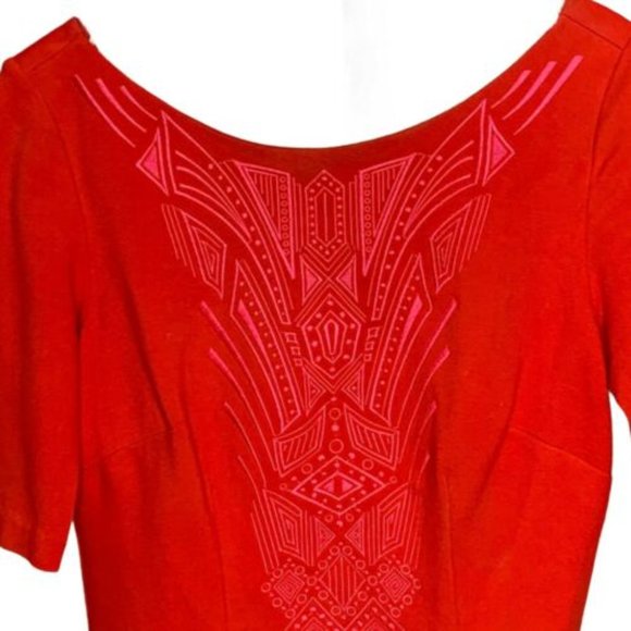 Laundry By Shelli Segal Women's Dress Embroidered Bodycon 3/4 Sleeves Red Pink 4 - Picture 3 of 9